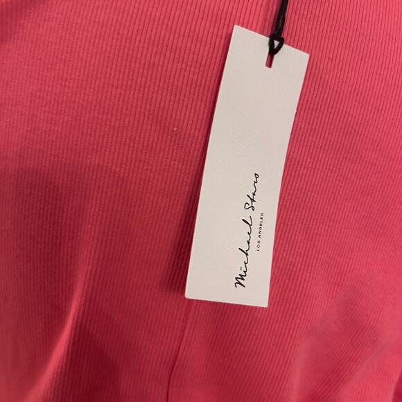 Michael Stars Pink Joni Power Shoulder Tee Ruched NWT Womens Size Small - Picture 6 of 7